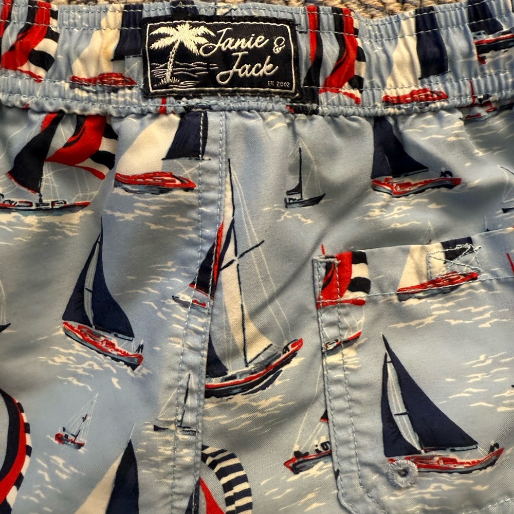 Janie and Jack Nautical Sailboat Print Kids Swim Shorts